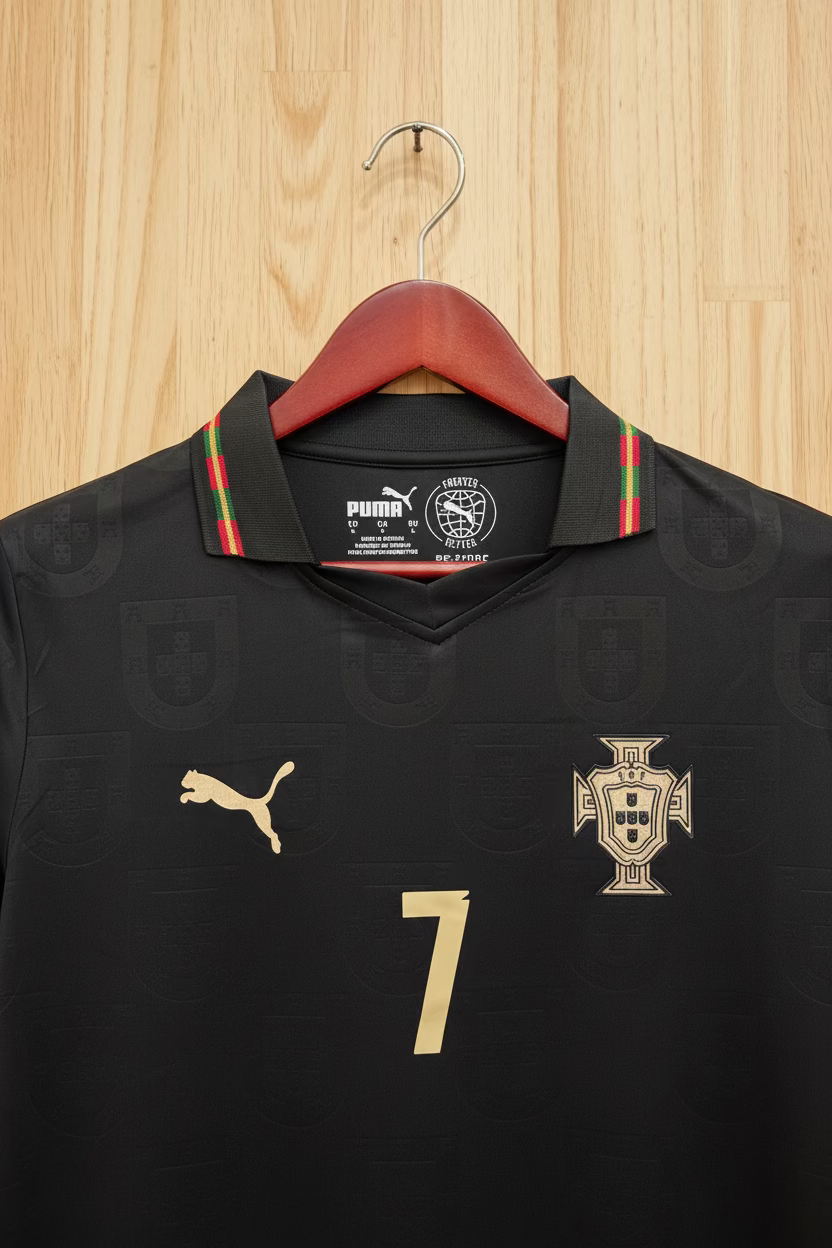 RONALDO 7 PORTUGAL BLACK JERSEY (ALL PLAYER VERSION LOGO )