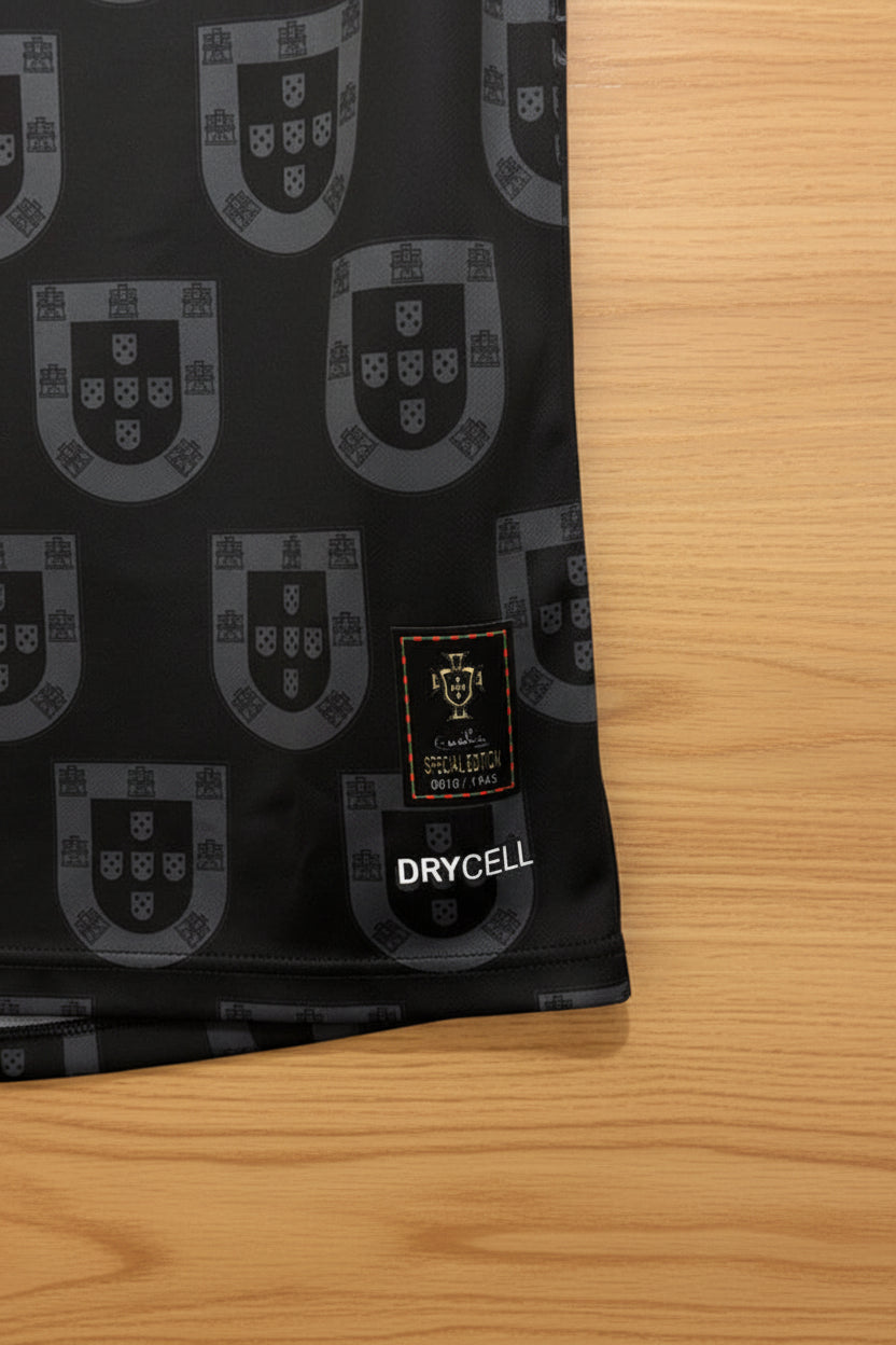 RONALDO 7 PORTUGAL BLACK SPECIAL EDITION SHIRT EMBROIDERED LOGOS