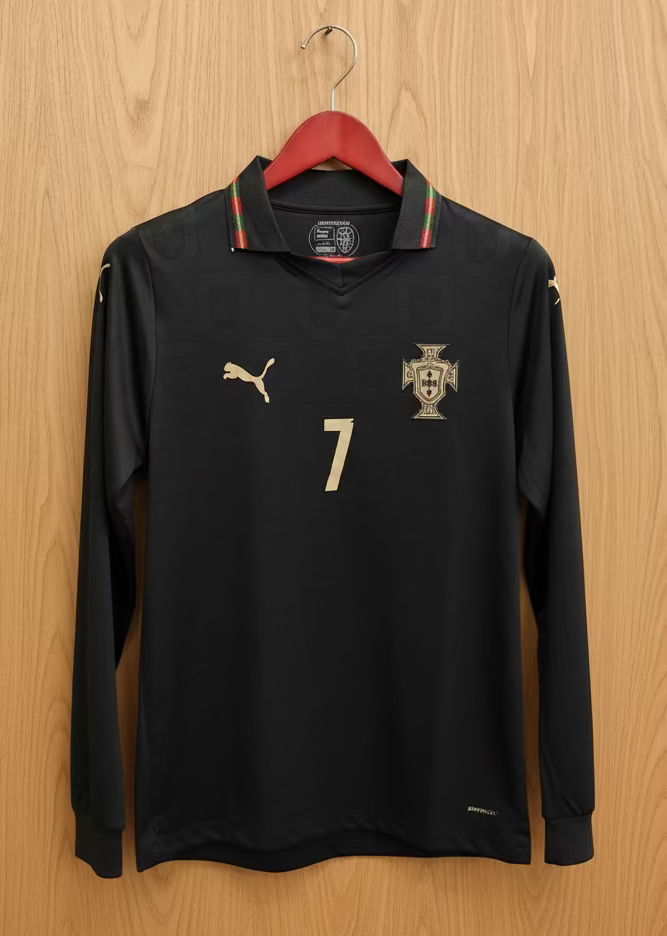 RONALDO 7 PORTUGAL BLACK  JERSEY (ALL PLAYER VERSION LOGO )
