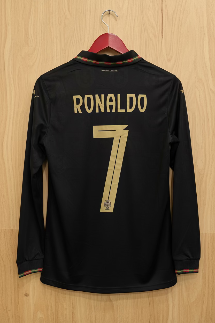 RONALDO 7 PORTUGAL BLACK  JERSEY (ALL PLAYER VERSION LOGO )