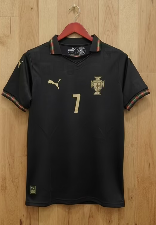RONALDO 7 PORTUGAL BLACK  JERSEY (ALL PLAYER VERSION LOGO )